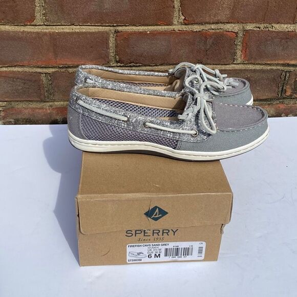 Sperry Sand Grey Canvas Firefish Core Top-Sider Boat Slip On Shoe Size 5 NEW - Picture 10 of 10